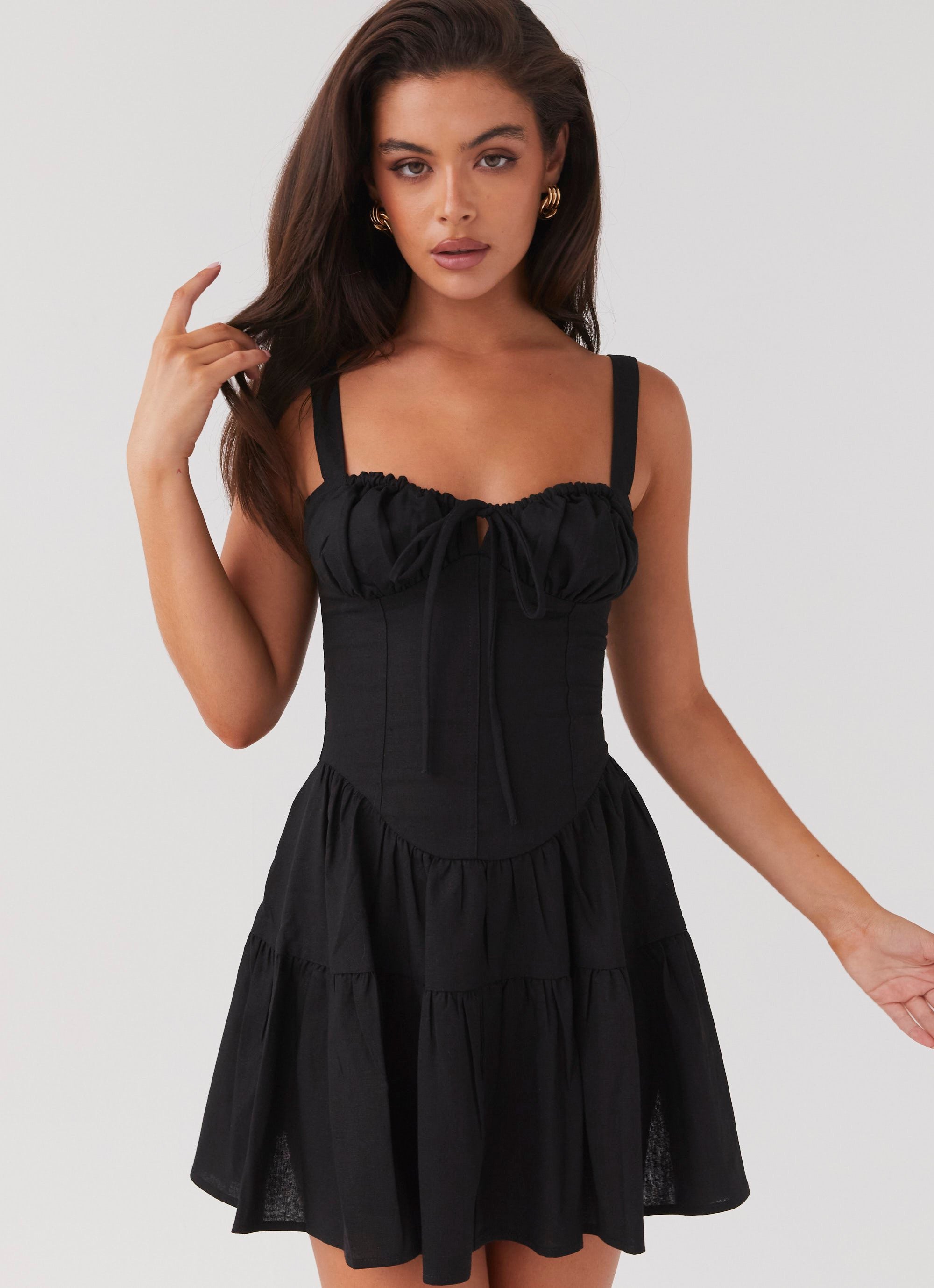 Lucie Linen Mini Dress - Black