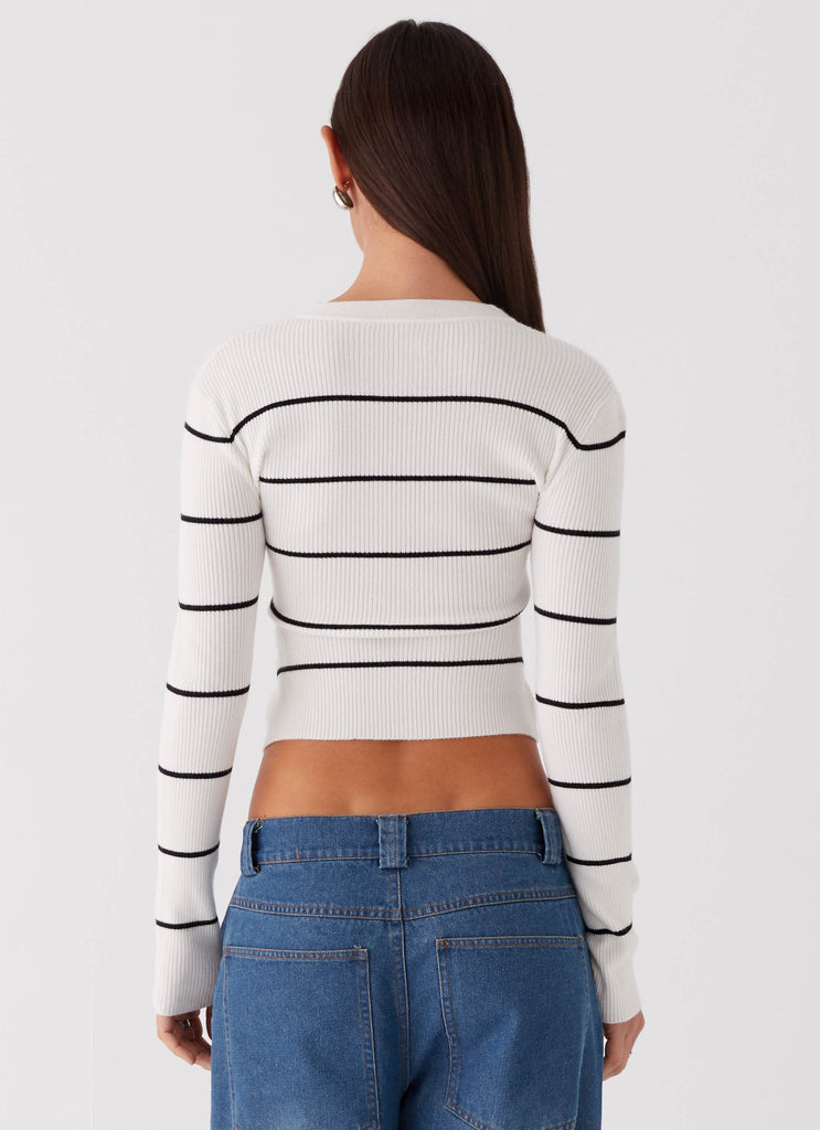 Kaylee Fitted Cardigan - White Stripe