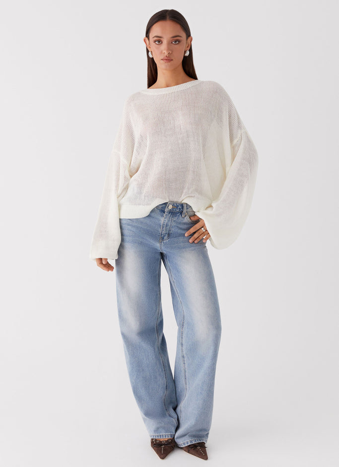 Tyla Oversized Knit Sweater - White