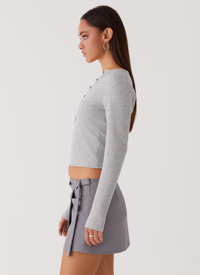 Kellie Knit Long Sleeve Top - Grey