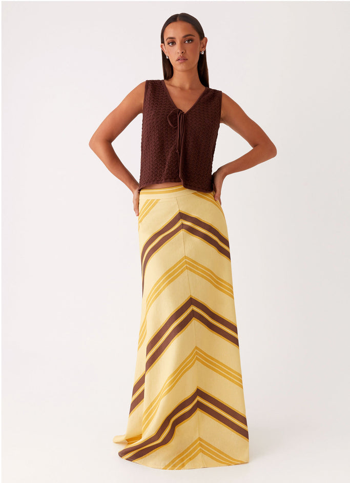 About Me Maxi Skirt - Yellow Brown Stripe