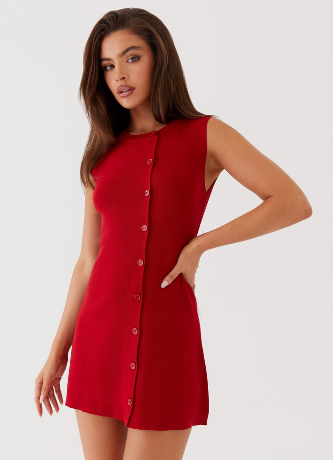 Not One Time Knit Mini Dress - Red