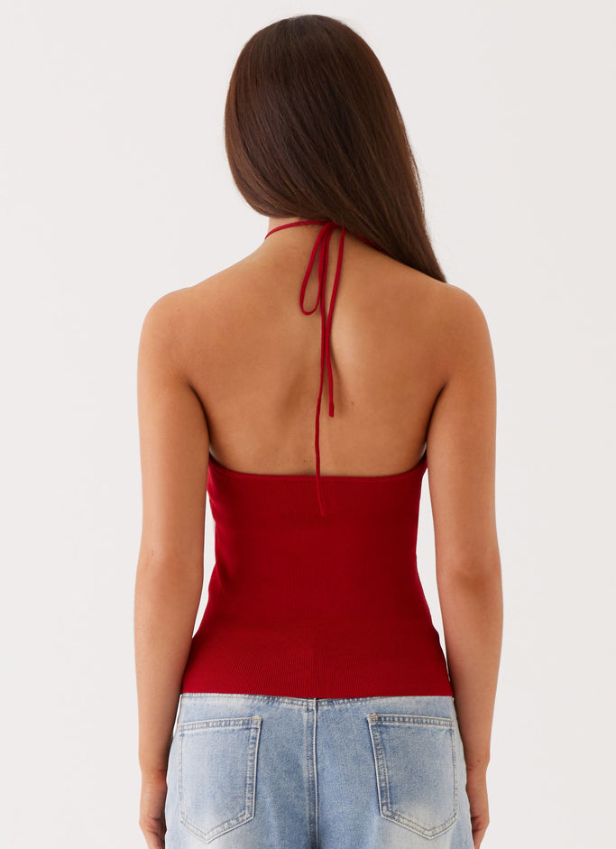 Delphi Rose Knit Top - Rouge Red