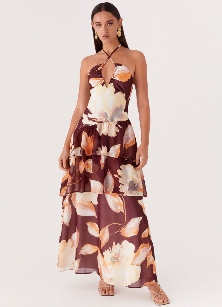 Sunset Chaser Maxi Dress - Brown Floral