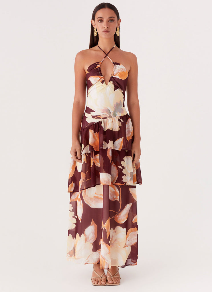 Sunset Chaser Maxi Dress - Brown Floral