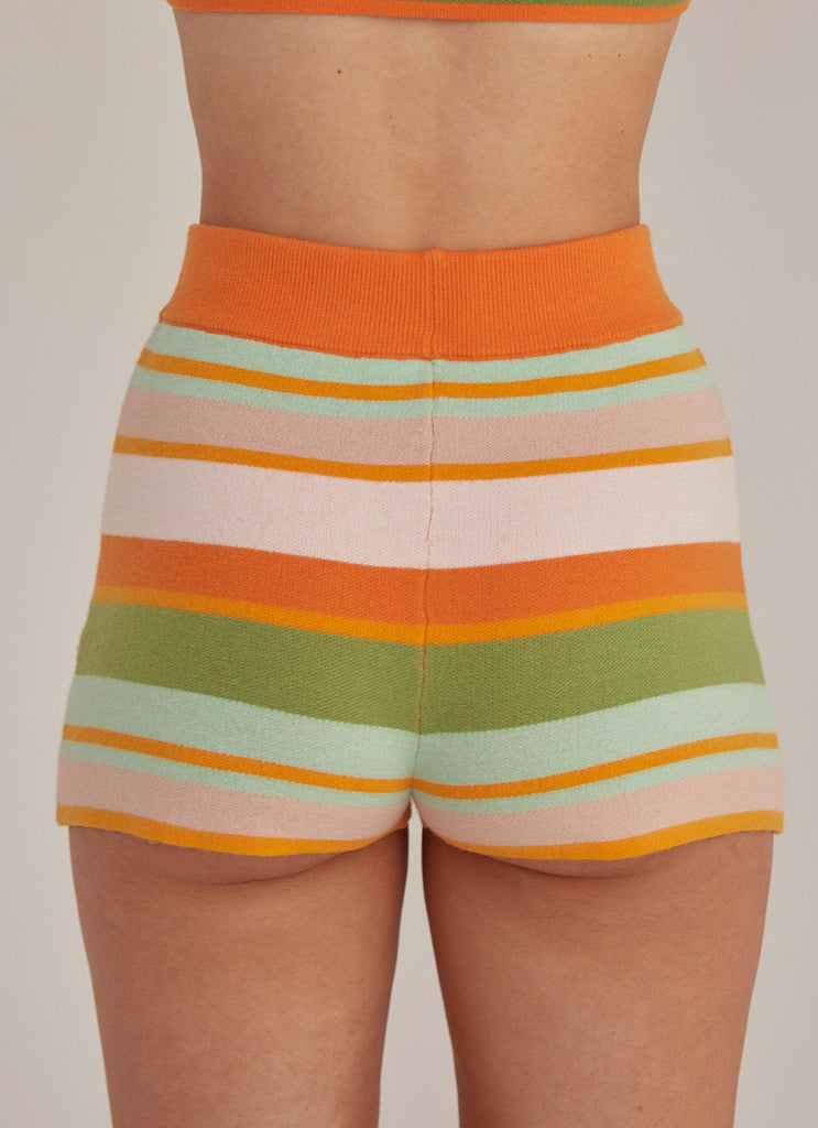 Town Tour Knit Shorts - Melon Stripe - Peppermayo