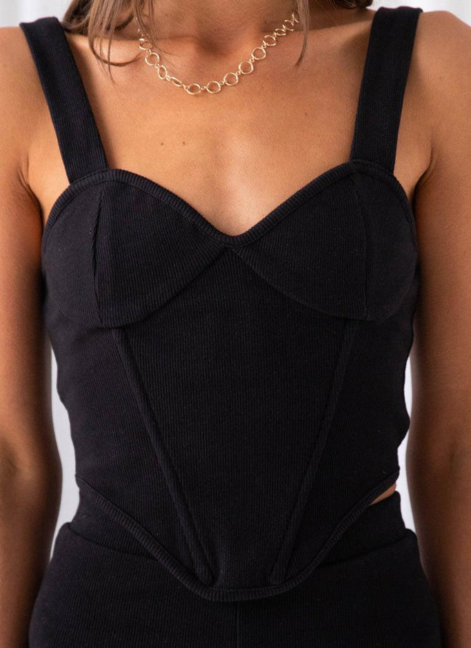 Top corset côtelé en coton bio Jaide - Noir