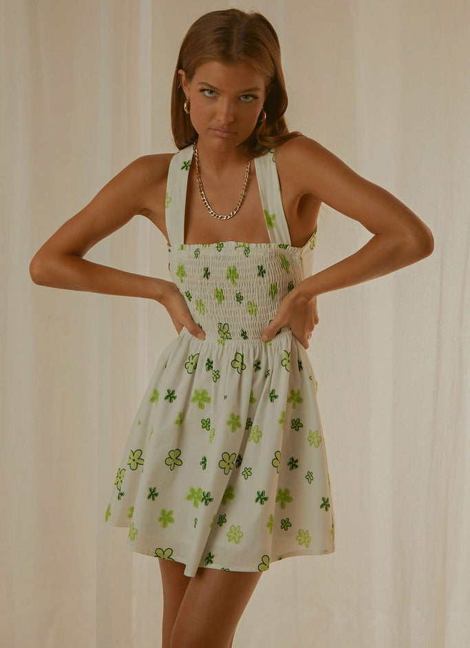Mini robe en lin European Towns - Coquelicots sauvages verts