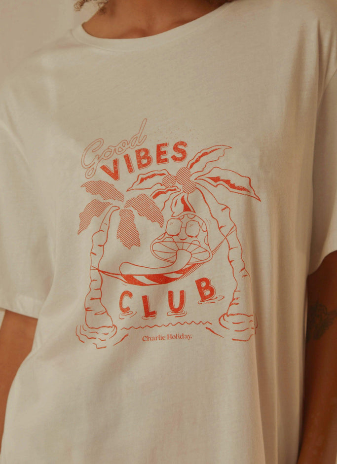 T-shirt Boyfriend Good Vibes Club - Blanc