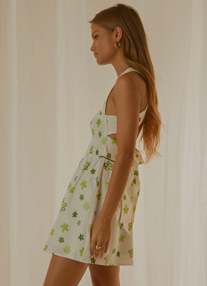 Mini robe en lin European Towns - Coquelicots sauvages verts