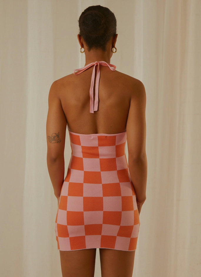 The Groove Knit Halter Dress - Carreaux Rose et Orange