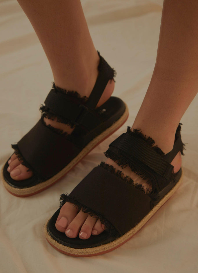 Sandale à franges 1911 Corde en toile biologique - 005 Noir