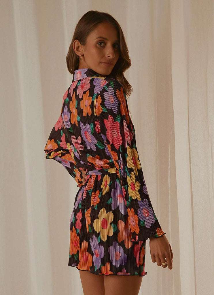 Soho Chic Shirt Dress - Noir Bloom - Peppermayo